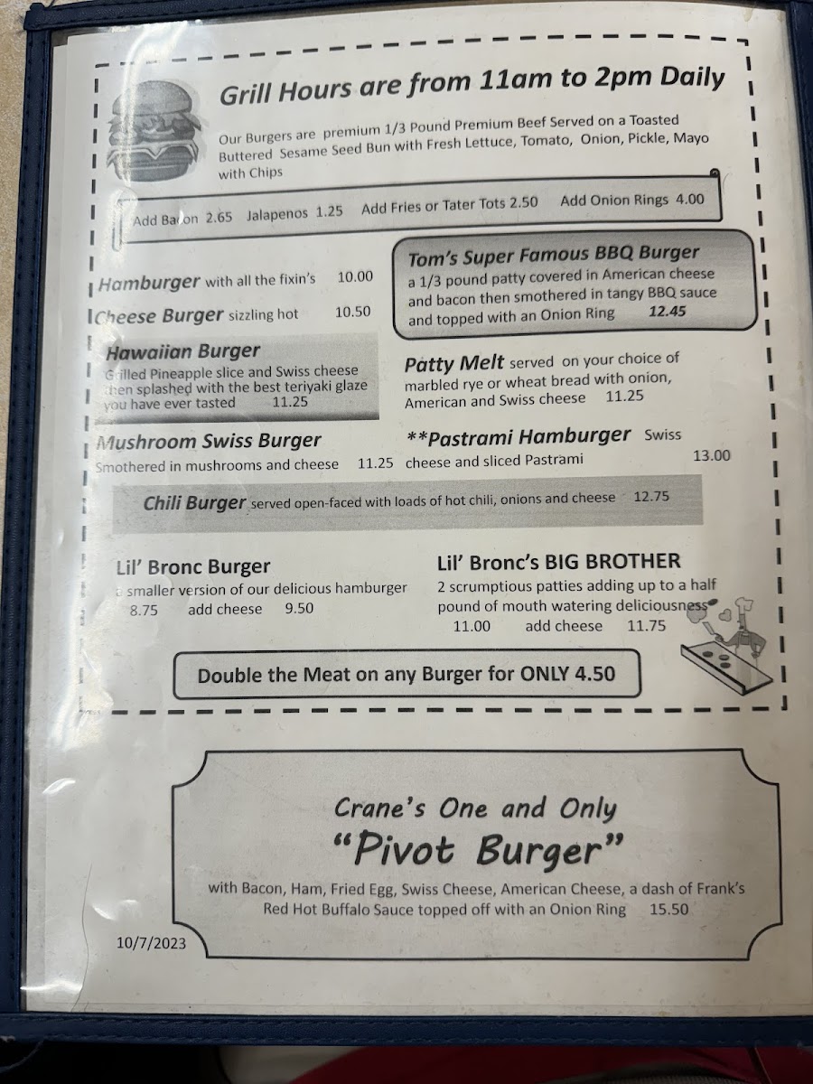 Menu Crane Store & Cafe, Gas And Rv Camping.-3